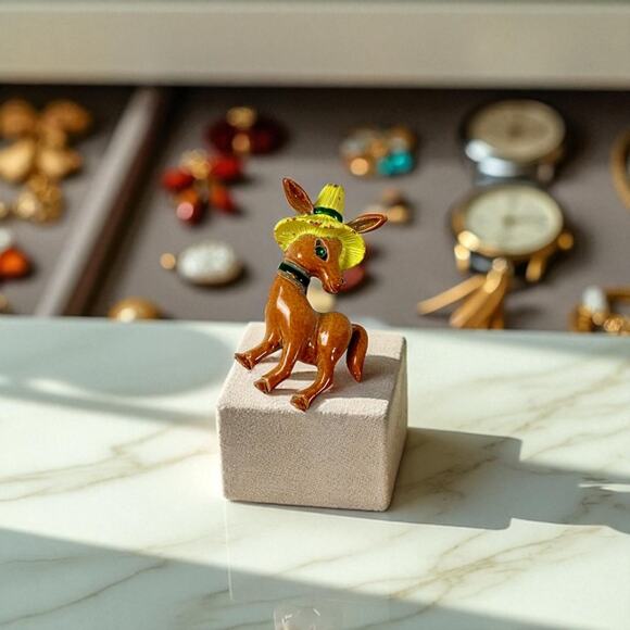 Gerry's Jewelry - 3/$20 Gerry's Donkey Brooch Pin Enamel Metal Vintage Signed 1-3/4” Straw Hat